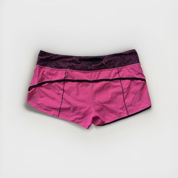 Lululemon Speed Shorts Women’s 10 Pink Black Trim Pattern Waistband Running - Picture 1 of 10